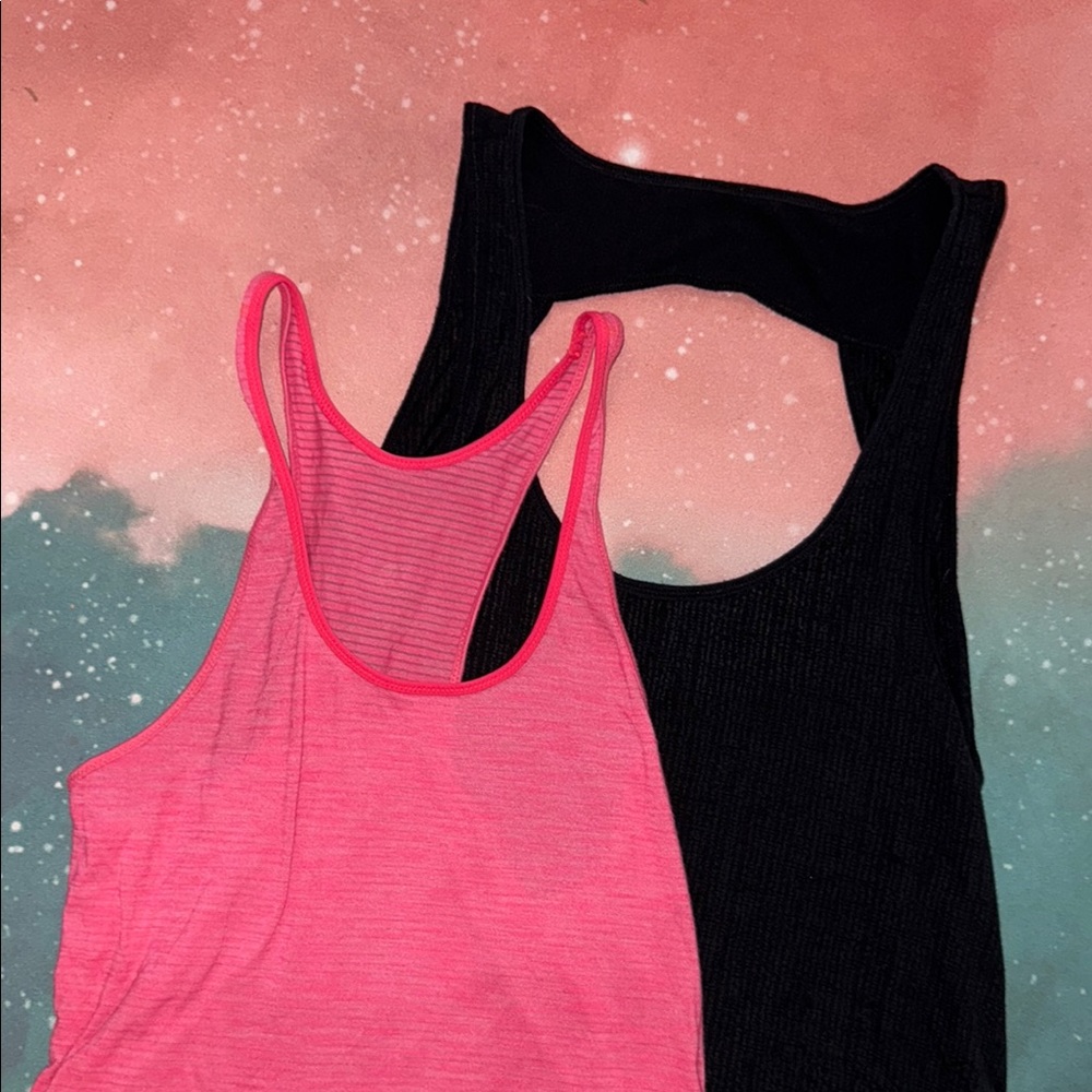 Lululemon lot of 2 Women's Pink and Black Tank Tops size 4